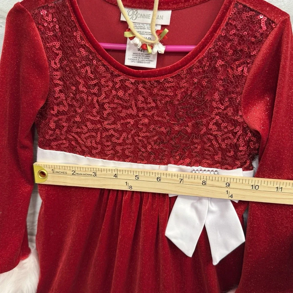 Bonnie Jean Girls 4T Christmas Dress Santa Claus‎ Red Sequin White Fur Trim